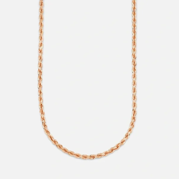 A gold chain necklace is shown on a white background.